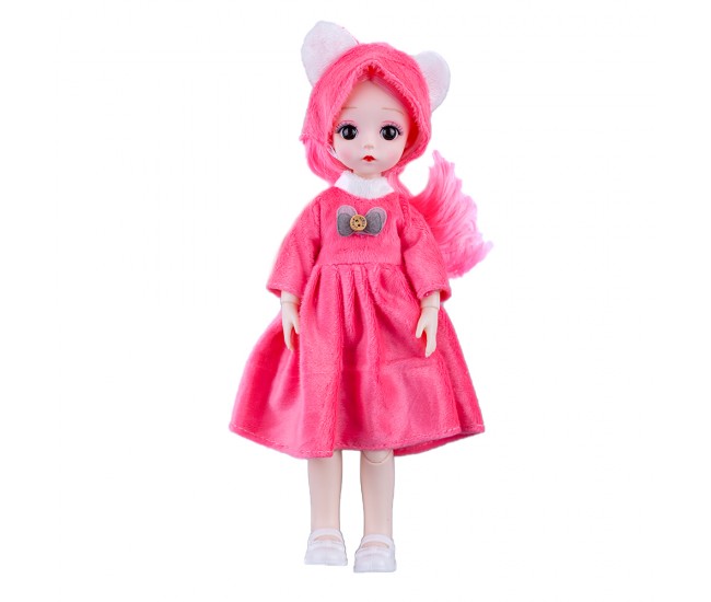 Papusa Karemi, cu rochita si caciulita, jucarie pentru fetite, roz
