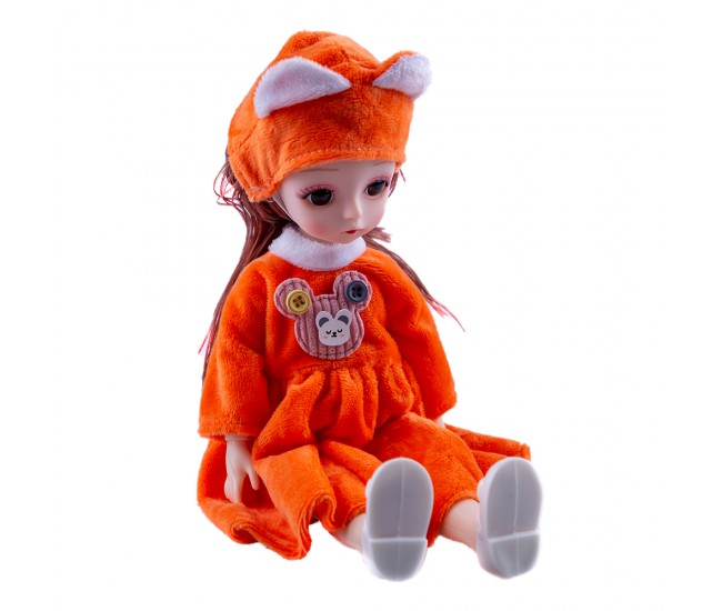 Papusa Karemi, cu rochita si caciulita, jucarie pentru fetite, portocaliu