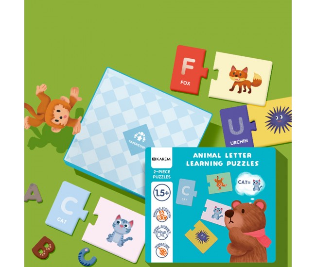 Puzzle Karemi cu litere si animale, joc educativ pentru copii, joc invatare limba engleza, K01B-10146