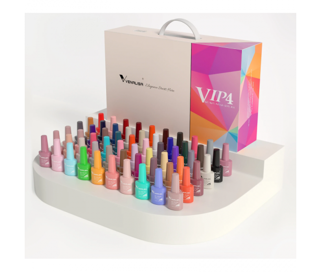 Kit oja semipermanenta Venalisa VIP 4, 60 culori, +Primer+ Base Coat + 3x Top Coat+ catalog culori