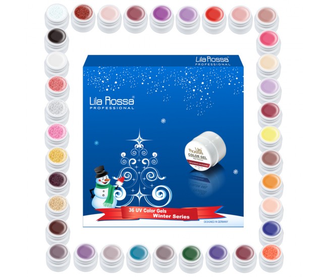 Kit unghii gel Perfect Winter, Lila Rossa NailSchool, cu lampa UV led SunOne, 36 geluri color, degresant, primer, top, baza, decoratiuni, tipsuri, accesorii