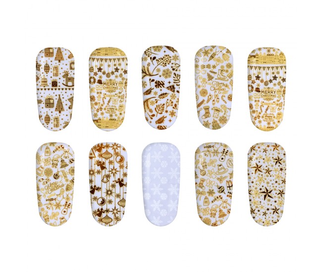 Set folii de transfer Lila Rossa, Gold Christmas Collection, 10 buc Set folii de transfer Lila Rossa, Gold Christmas Collection, 10 buc