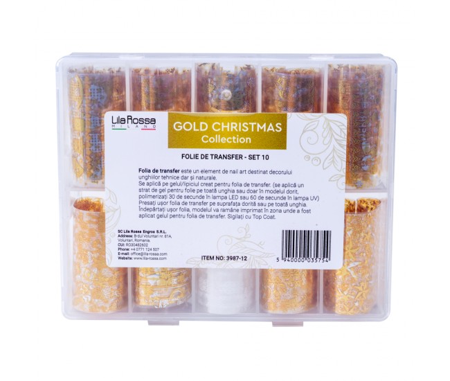 Set folii de transfer Lila Rossa, Gold Christmas Collection, 10 buc Set folii de transfer Lila Rossa, Gold Christmas Collection, 10 buc