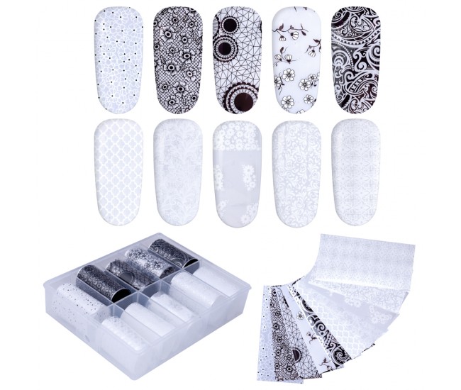 Set folii de transfer Lila Rossa, Lace Collection, 10 buc Set folii de transfer Lila Rossa, Lace Collection, 10 buc