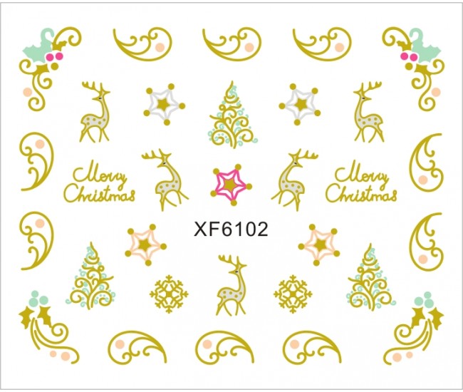 Sticker nail art Lila Rossa, pentru Craciun, Revelion si iarna, 7.2 x 10.5 cm, xf6102
