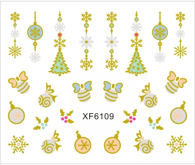 Sticker nail art Lila Rossa, pentru Craciun, Revelion si iarna, 7.2 x 10.5 cm, xf6109