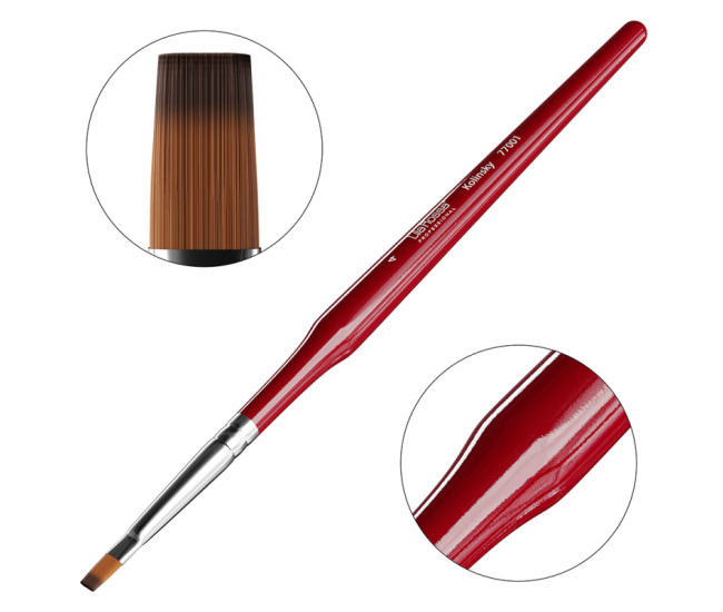 Pensula unghii pentru nail art Kolinsky, Lila Rossa, cu cristale, varf drept, nr 4