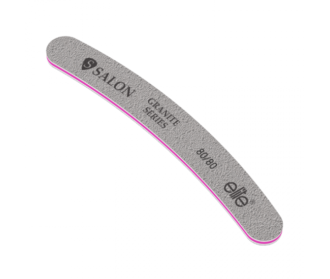 Pila unghii Salon Professional, refolosibila, banana, gri, granulatie 80/80