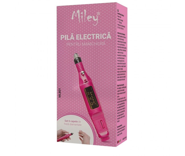 Pila electrica, freza unghii pentru incepatori, Miley, roz, 13.000 rpm, 9 W