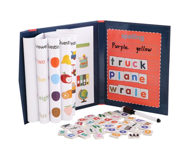 Puzzle Karemi, joc de ortografie cu litere magnetice si tabla de scris, tip carte, invatare limba engleza, 54 piese, K01B-10139