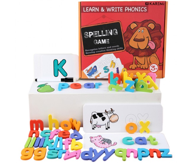Puzzle Karemi, joc de ortografie, joc educativ cu exersarea literelor si cuvintelor, invatare limba engleza, K01B-10148