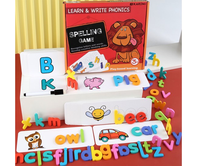 Puzzle Karemi, joc de ortografie, joc educativ cu exersarea literelor si cuvintelor, invatare limba engleza, K01B-10148