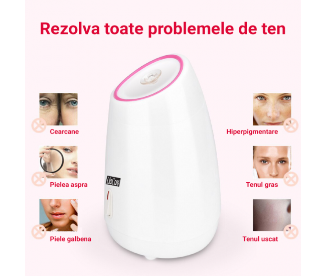Sauna faciala cu ionizare Lila Care, deschidere pori, pulverizator aburi, curatarea fetei, alb