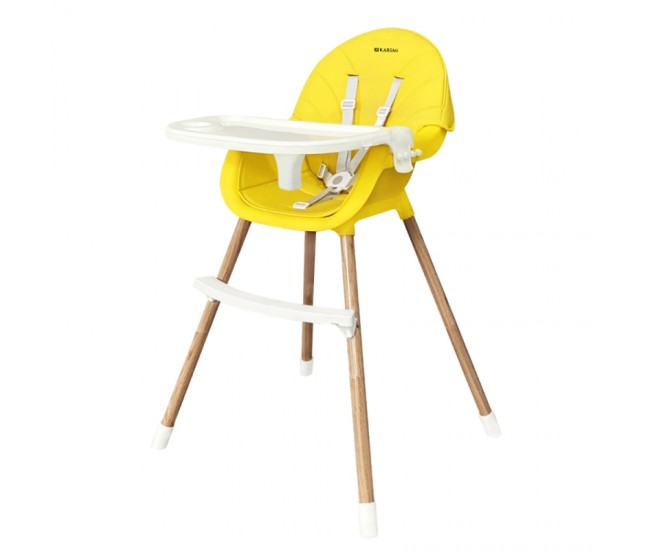 Scaun de masa Karemi, pentru bebe, multifunctional, cu tavita, galben