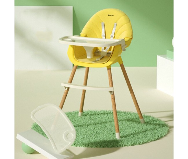 Scaun de masa Karemi, pentru bebe, multifunctional, cu tavita, galben