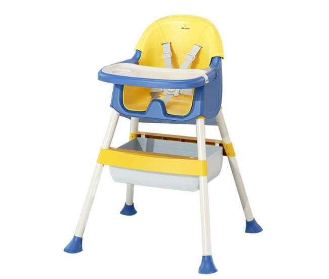 Scaun de masa Karemi, pentru bebe, multifunctional, cu tavita si compartiment depozitare, galben