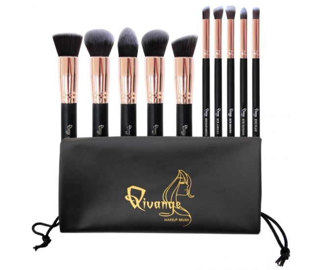 Set 10 pensule profesionale de makeup, be perfect, nylon, cu husa
