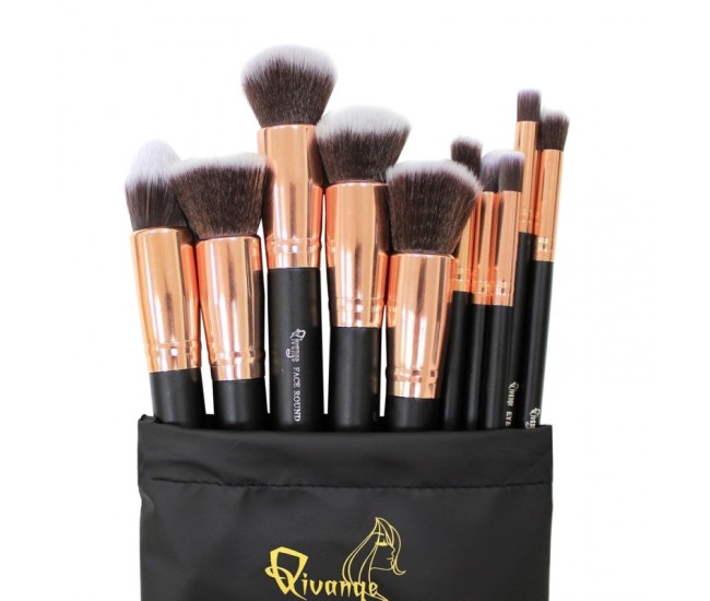 Set 10 pensule profesionale de makeup, be perfect, nylon, cu husa