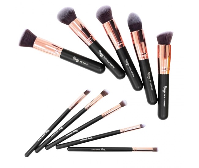 Set 10 pensule profesionale de makeup, be perfect, nylon, cu husa