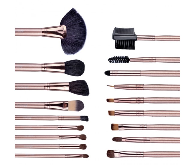 Set 18 pensule makeup, Megaga, Lila Rossa, cu husa aurie