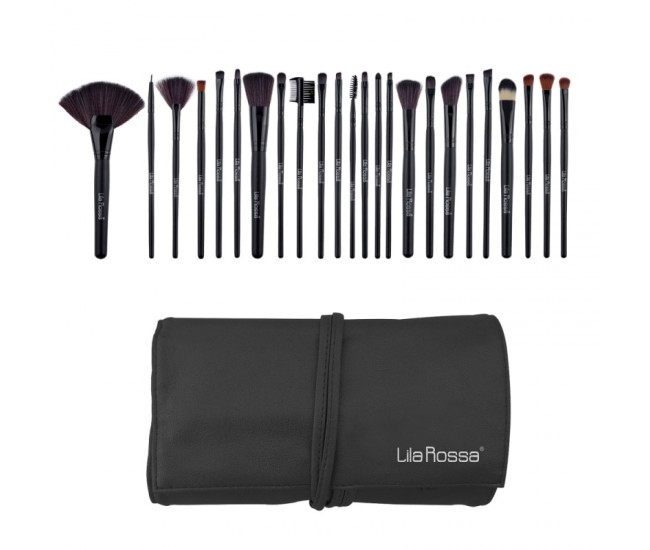 Set 24 pensule makeup, Lila Rossa, cu husa neagra