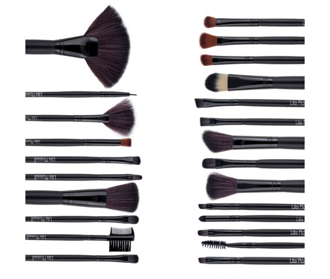 Set 24 pensule makeup, Lila Rossa, cu husa neagra