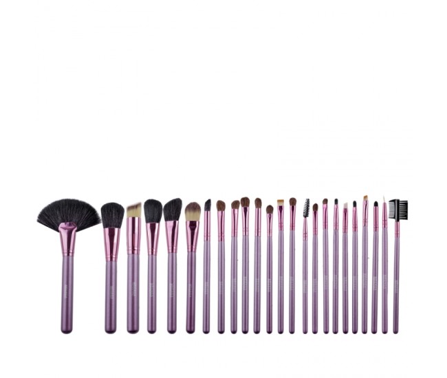 Set 24 pensule makeup, Megaga, Lila Rossa, cu husa neagra