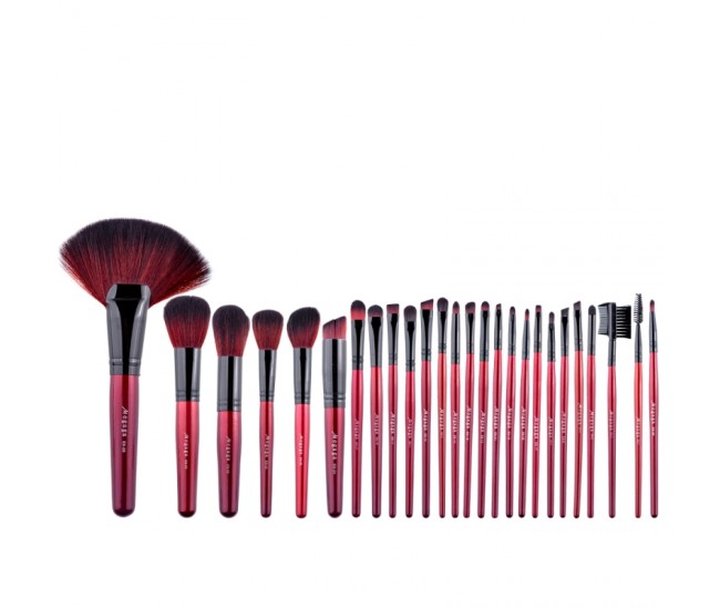 Set 26 pensule makeup, Megaga, Lila Rossa, cu husa neagra