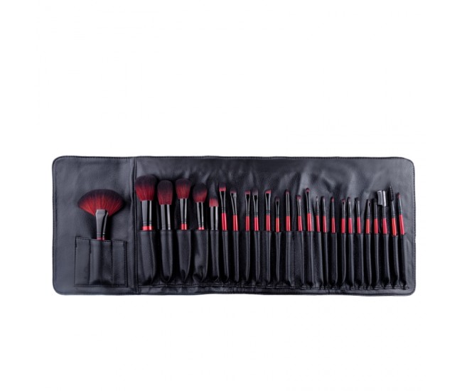 Set 26 pensule makeup, Megaga, Lila Rossa, cu husa neagra
