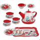 Set ceai Karemi, pentru copii, cu ceainic, cani, platou, Alb / Rosu