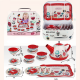 Set ceai Karemi, pentru copii, cu ceainic, cani, platou, Alb / Rosu