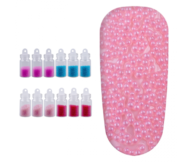 Set decor unghii, sticlute pietricele tip caviar, 12 buc, DU19-4