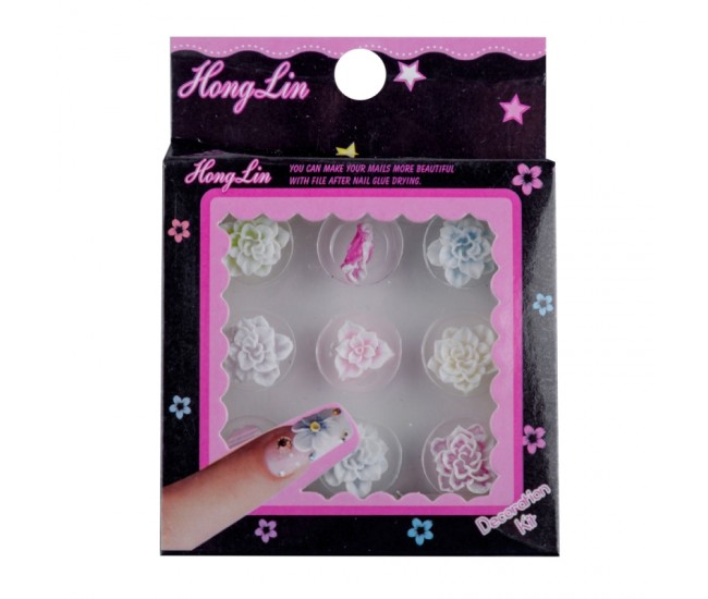 Set decoratiuni pentru unghii - decor floral din silicon, 9 buc