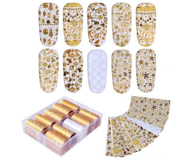 Set folii de transfer Lila Rossa, Gold Christmas Collection, 10 buc