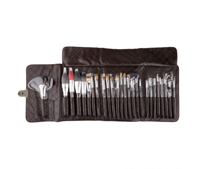 Set pensule makeup cu husa maro, 26 buc