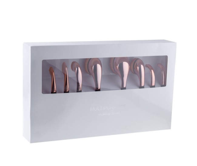 Set pensule makeup, Lila Rossa, tip perie, cu maner metalic, 9 buc