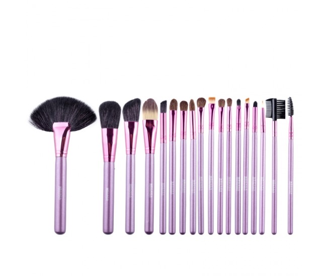 Set pensule makeup, Megaga, cu husa neagra, 18 buc