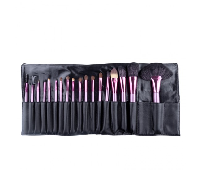 Set pensule makeup, Megaga, cu husa neagra, 18 buc