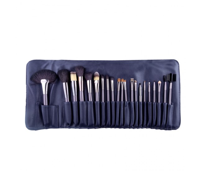 Set pensule makeup, Megaga, cu husa neagra, 21 buc