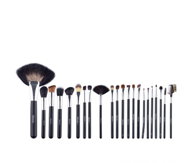 Set pensule makeup, Megaga, cu husa neagra, 22 buc