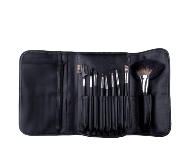 Set pensule makeup, Megaga, cu husa neagra, 22 buc