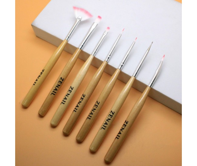 Set 7 pensule unghii pentru nail art cu maner din lemn Zenail
