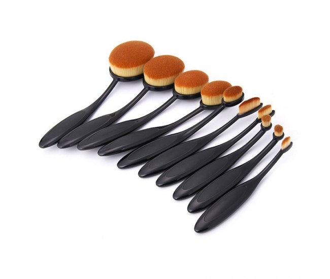 Set profesional makeup, 10 pensule machiaj, tip perie, beauty gold