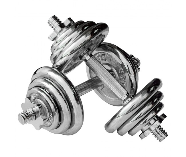 Set gantere si haltere, Karemi, cu discuri din metal, cromate, 20 kg