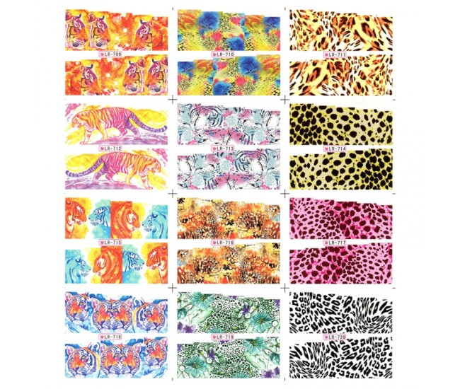 Sticker A4 pentru decor unghii 12 in 1, cu animale, 709-720