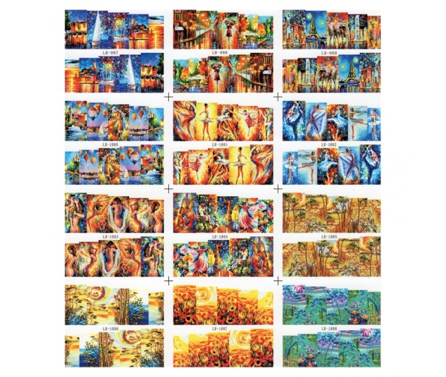 Sticker A4 pentru decor unghii 12 in 1, cu desene animate, 997-1008
