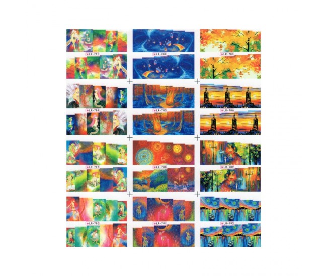Sticker A4 pentru decor unghii Lila Rossa, 12 in 1, v103-lr781-lr792