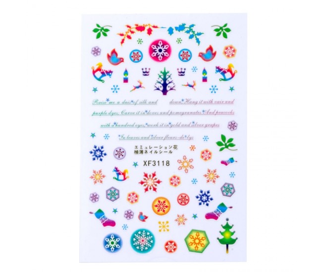 Sticker Lila Rossa pentru decor unghii, Craciun, Revelion si iarna, nail art, xf3118
