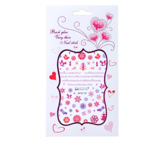 Sticker Lila Rossa pentru decor unghii, Craciun, Revelion si iarna, nail art, xf3119