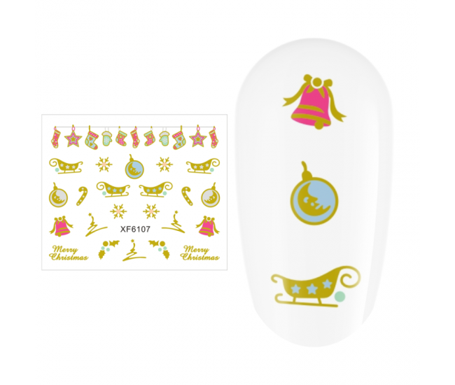 Sticker nail art Lila Rossa, pentru Craciun, Revelion si iarna, 7.2 x 10.5 cm, xf6107